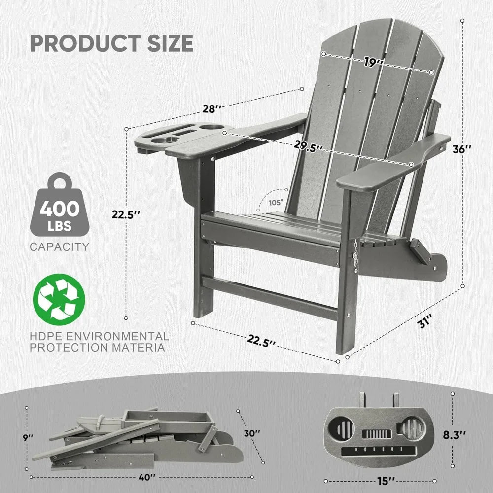 Adirondack Chair Set Chair w/4 in 1 Cup Holder Trays, Weather Resistant Outdoor