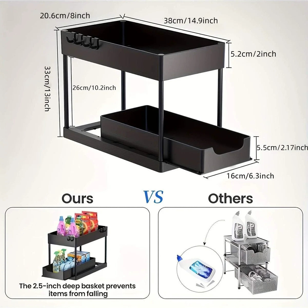 Pull-Out Pantry Multi-Tier Adjustable Storage Shelf for Spices Utensil Under Sink Cabinet Countertop