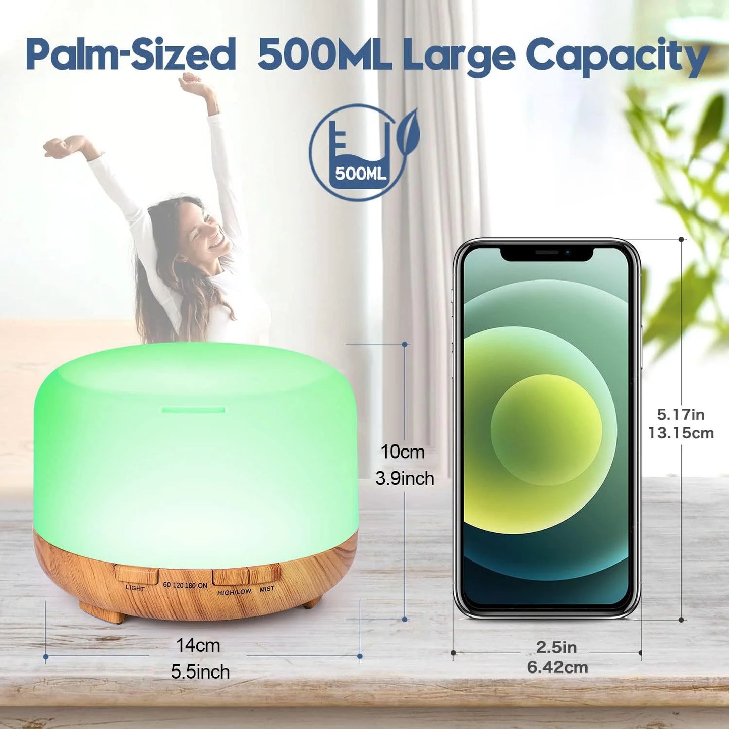 Aroma Diffuser (Oils Optional), Essential Oil Aromatherapy Diffuser Humidifier with Color Remote Control