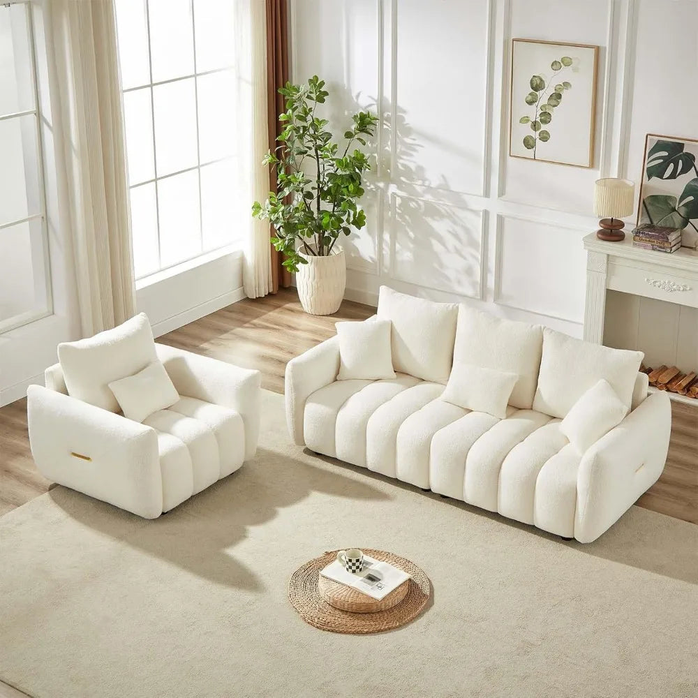Modern Sofa Couch, Comfy Deep Seat Teddy Cloud Sofa, Upholstered 3-Seater Boucle Couch, Oversized Loveseat Living Room Sofas
