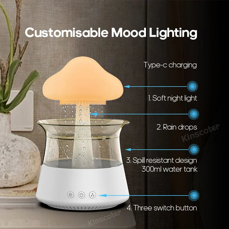 Rain Cloud Electric Air Humidifier Aroma Diffuser Zen Rain Water Drops Colorful Night Light Humidifier for Home