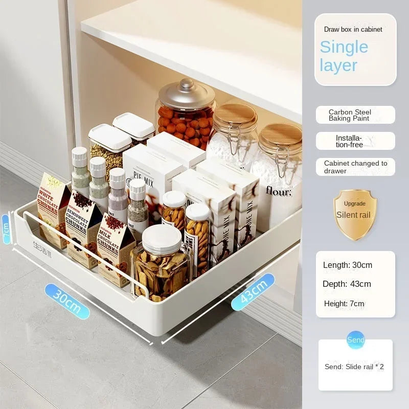 Storage Rack with Slide Rails Pull-out Drawer Storage Tray Box Storage Rack Cabinets Organizer