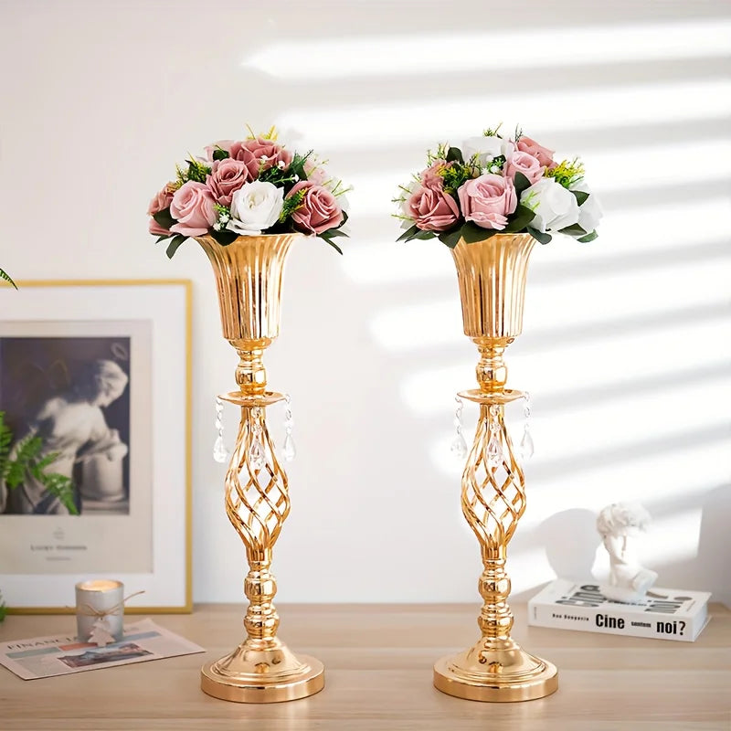 Gold Vase with Chandelier Crystal, 23.2-Inch-Tall Table Decorations for All Occasions