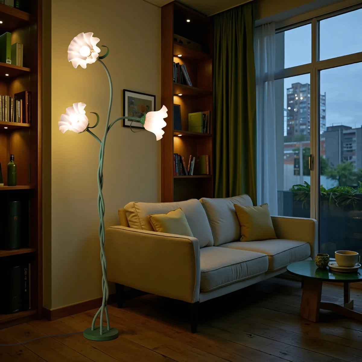 Retro Flower Floor Lamp, Contains Bulb, 3-Color Dimmable, with Flexible Neck Shaft Suitable for all rooms