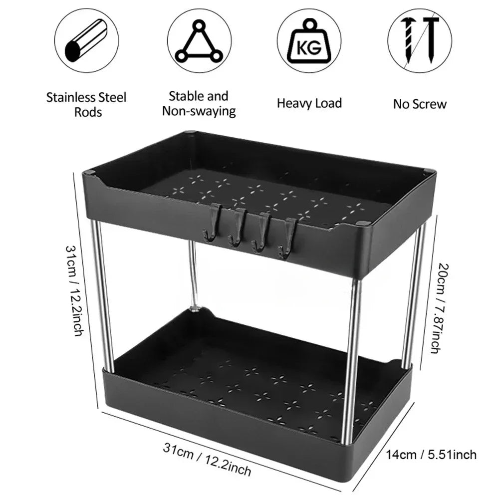 Under Sink Storage Organizer 2 Tier Drawer Rack Cabinet Under Sink Storage Rack