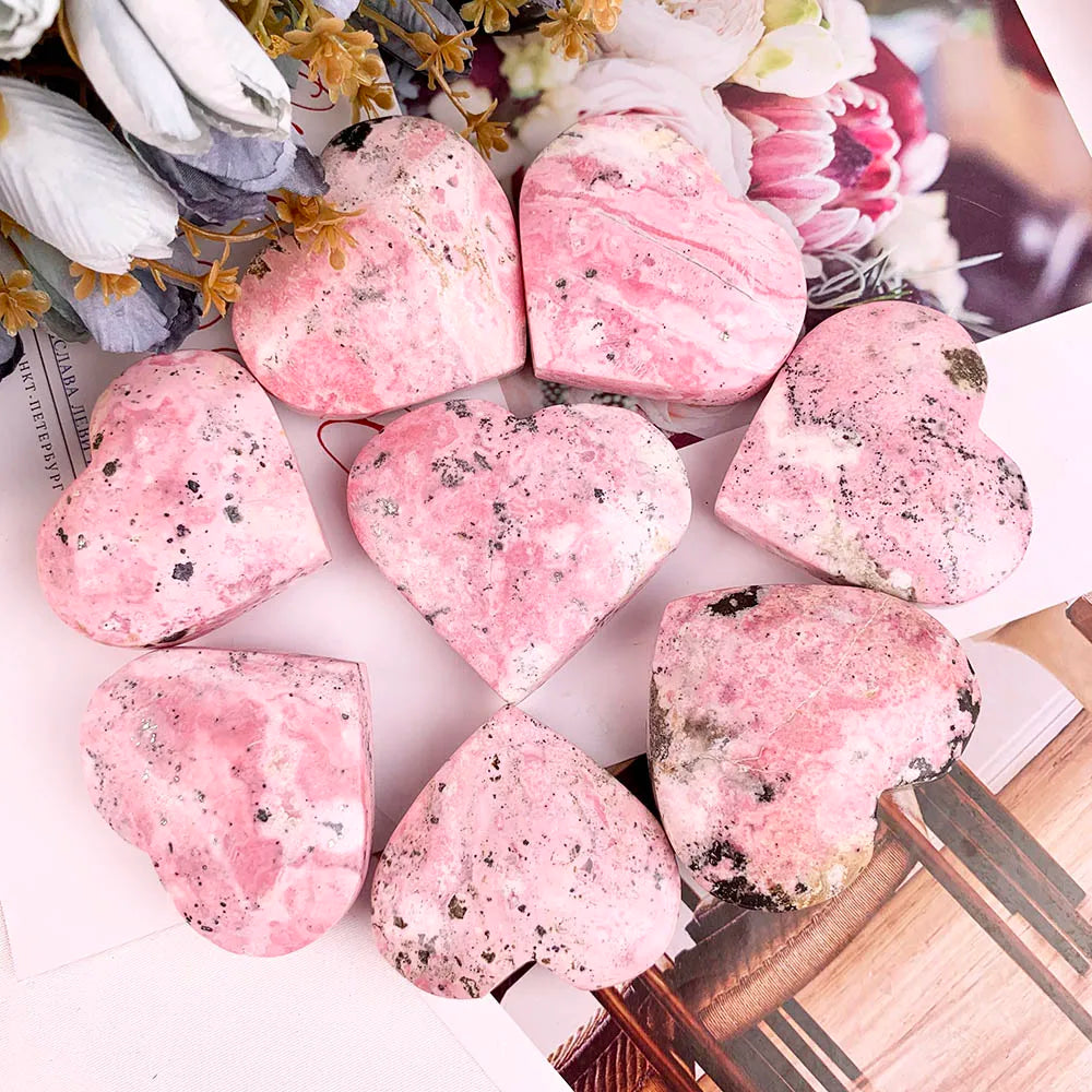 1Pc Natural Mineral Crystal Peru Rhodonite Heart Polishing Unique Pink Pattern Perfect Home Decor
