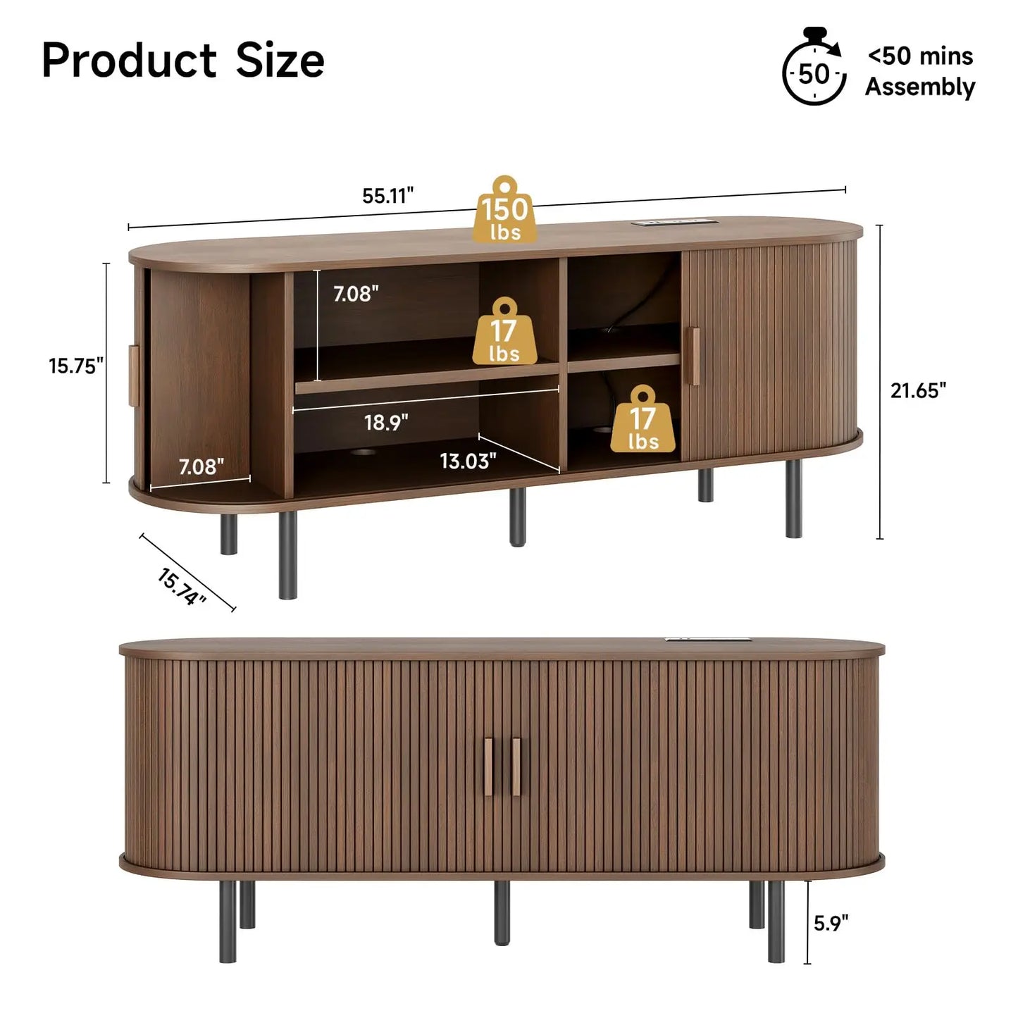 TV Stand Living Room Furniture with Power Outlet for TVs up to 60/70" Table with Sliding Doors Storage Adjustable Shelves