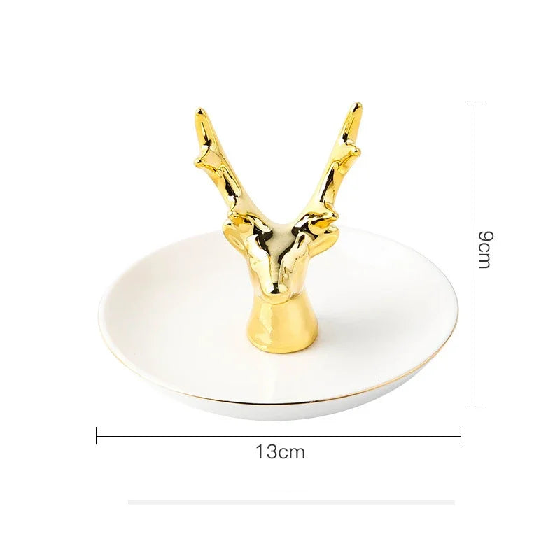 Nordic Ceramic Gold plating Jewelry Dish Storage Plates Dessert Display Bowl Decoration Tray