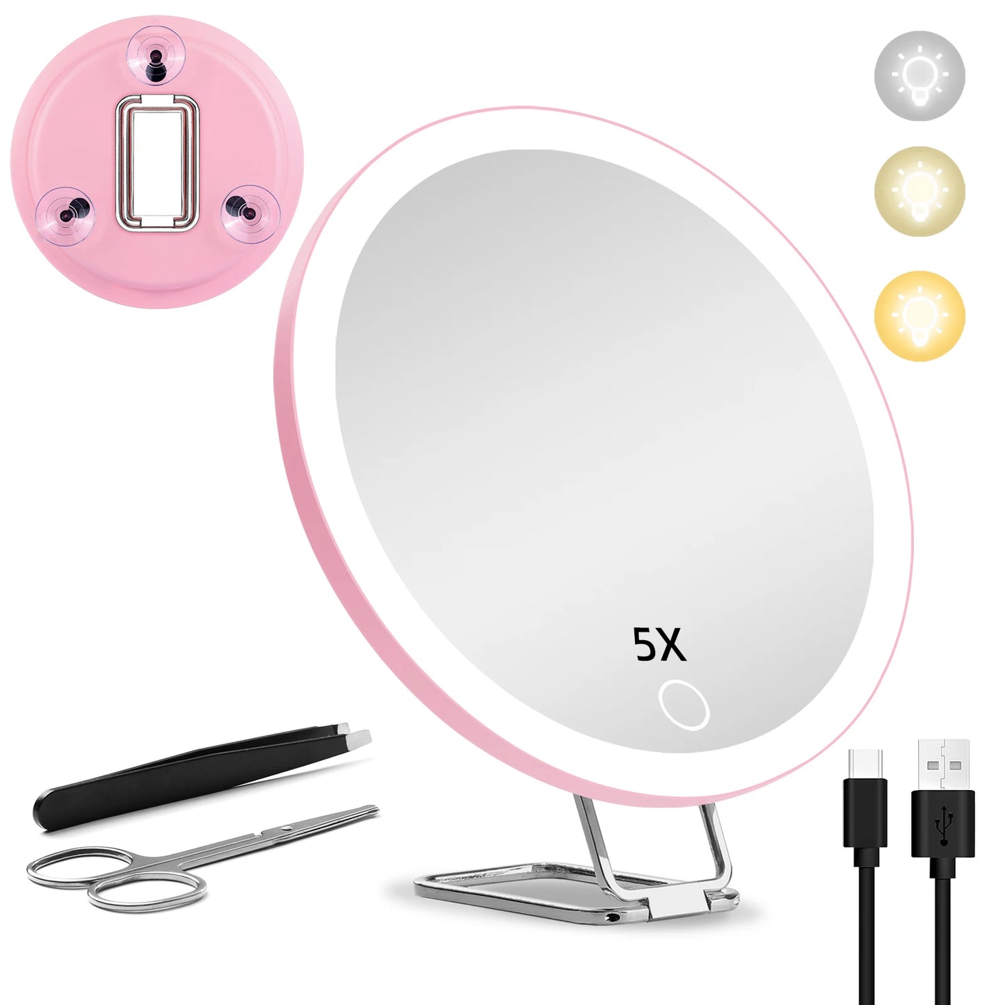 Magnifying Mirror with Light, 5-30X Magnified Mirror with 360° Adjustable Stand Suction Cup