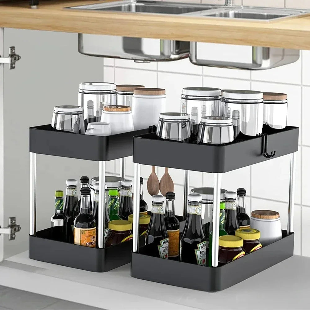 Under Sink Storage Organizer 2 Tier Drawer Rack Cabinet Under Sink Storage Rack