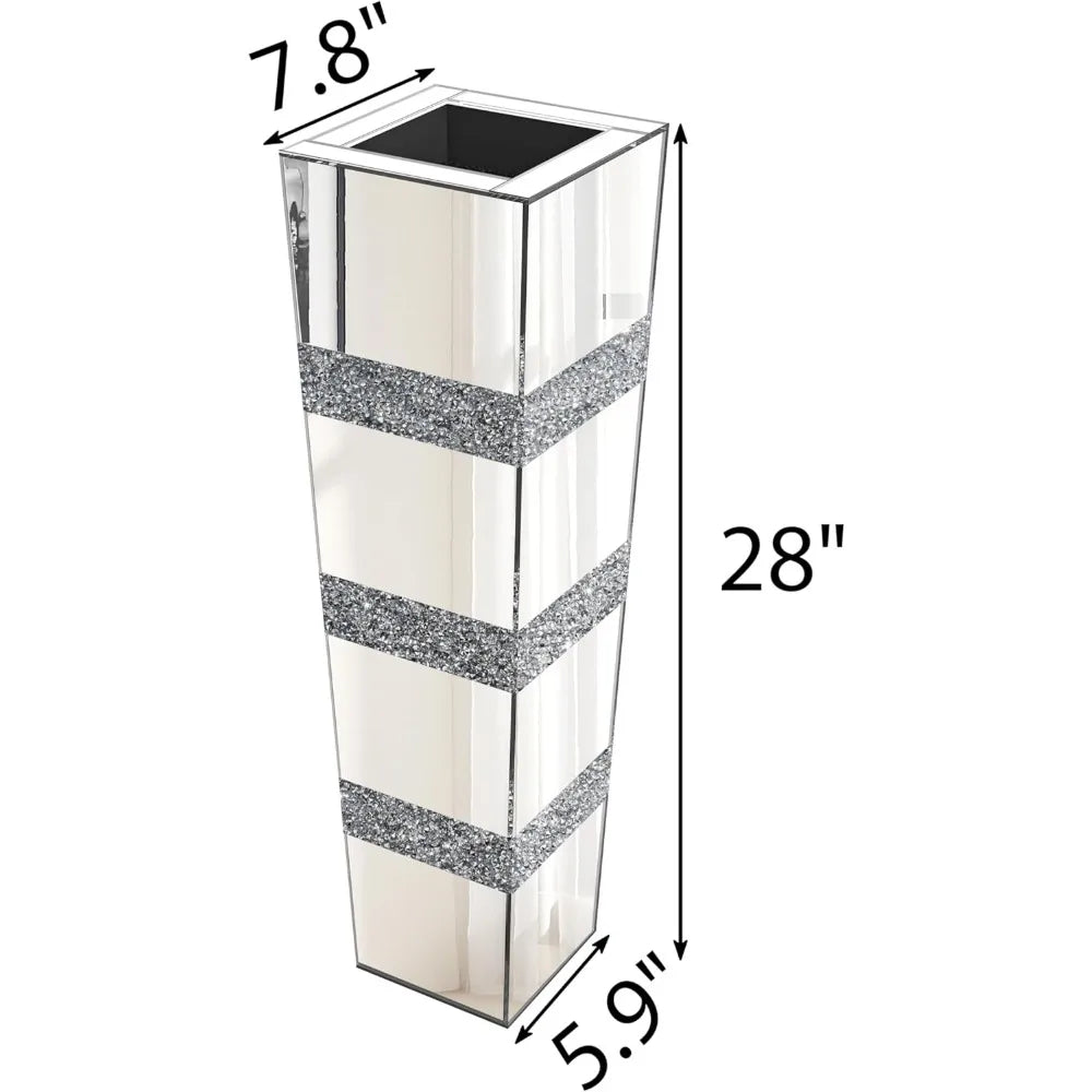 Mirrored Vase, Crushed Diamond Floor, Silver Vases Decor Living