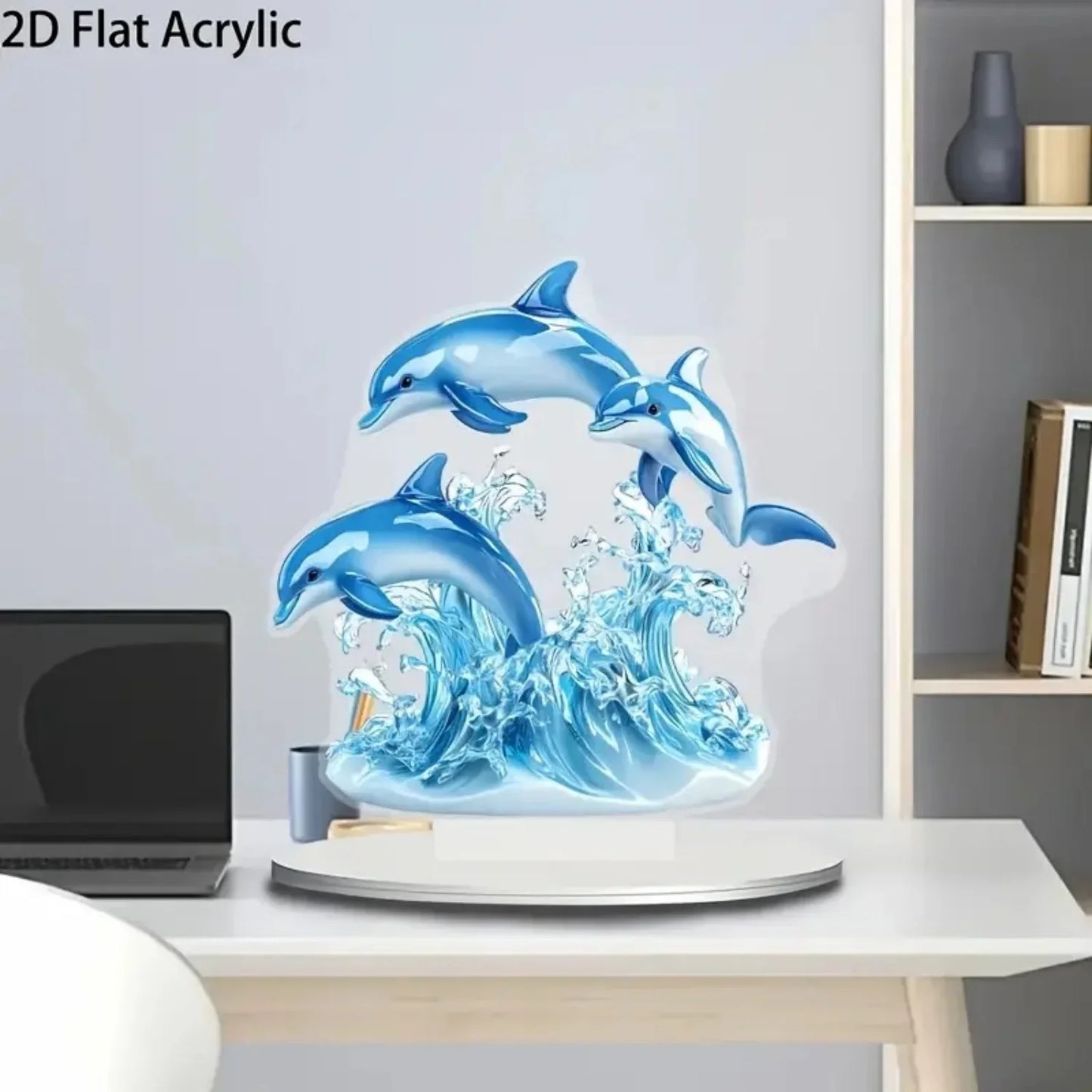 Blue Dolphin Marine Organism Decor Case Ornament Desktop Kit Gift Sign