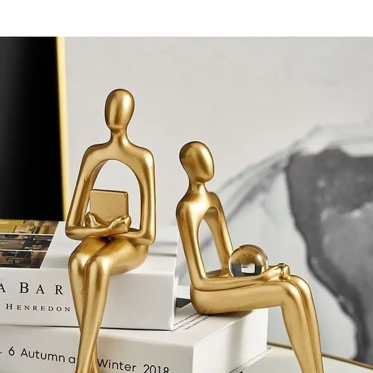 Gold Statues Bookshelf Sculpture For Living Room Modern Figurines Decor