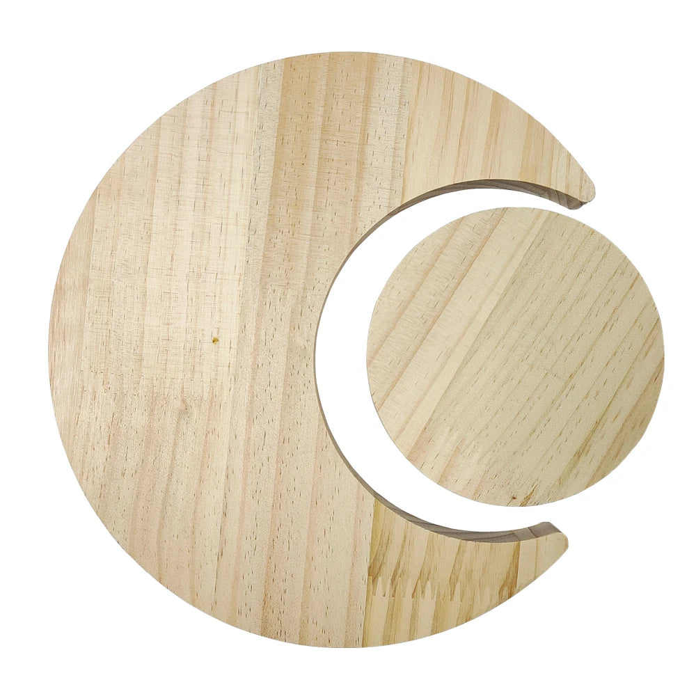 Wooden Crystal Holder Moon Tray with Round Dish Stones Crystals Jewelry Rings Organizer