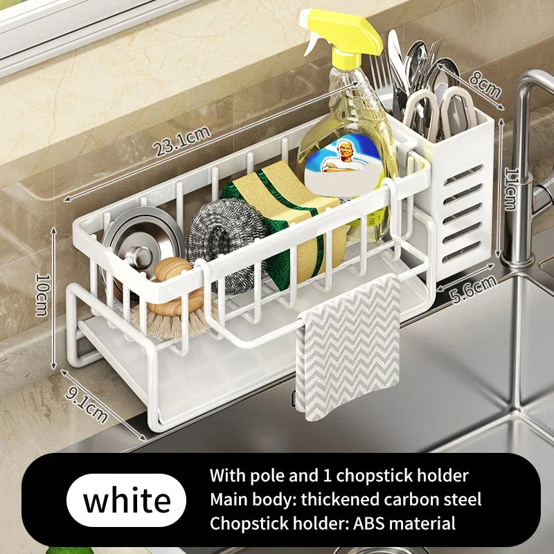 Stainless Steel Kitchen Sink Storage Rack Space Saving Built-in Sponge Rack and Drainage Basket for Kitchen