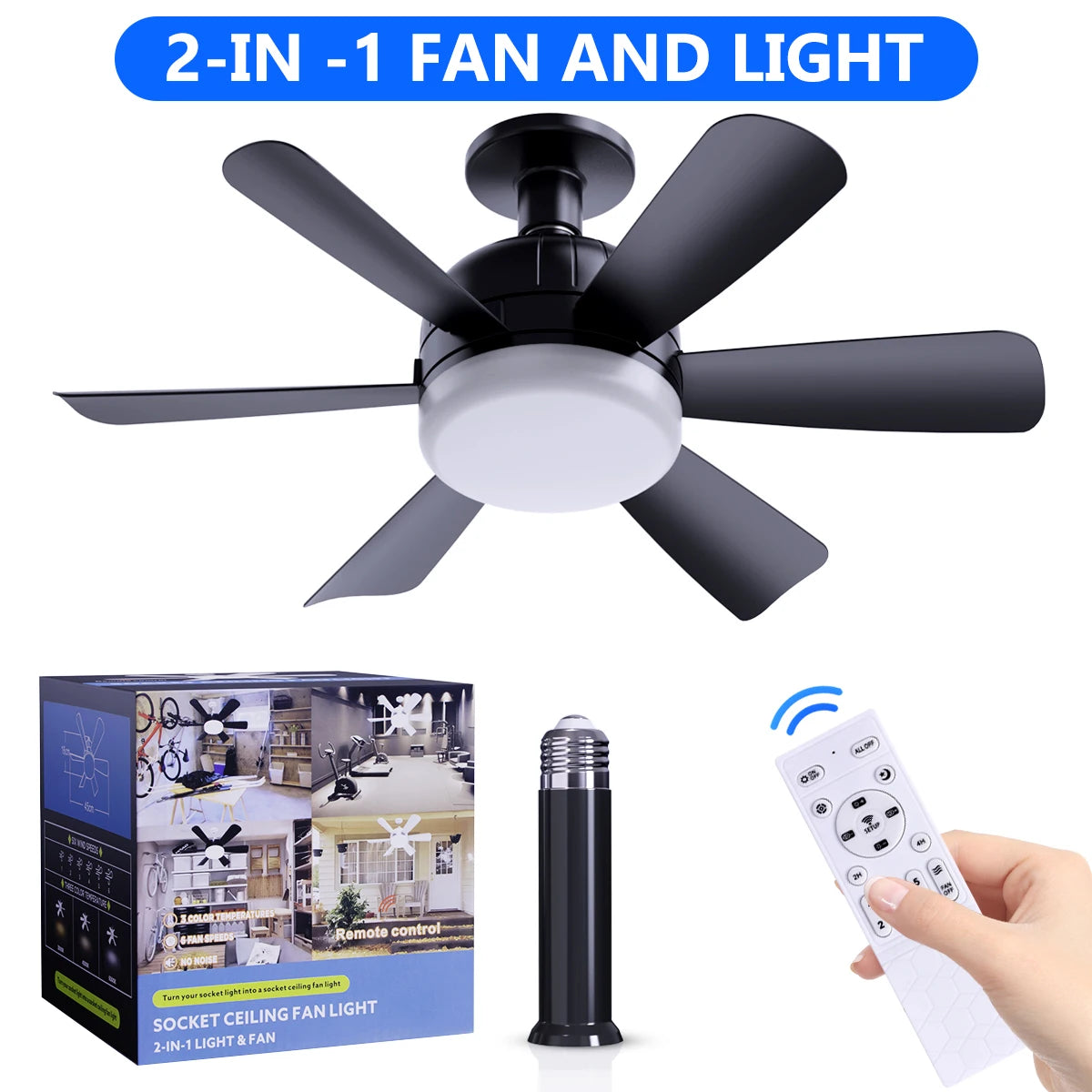 LED Ceiling Fan Light E26 with Remote, Dimmable, 3 Colors, Speed Change, Suitable for all rooms