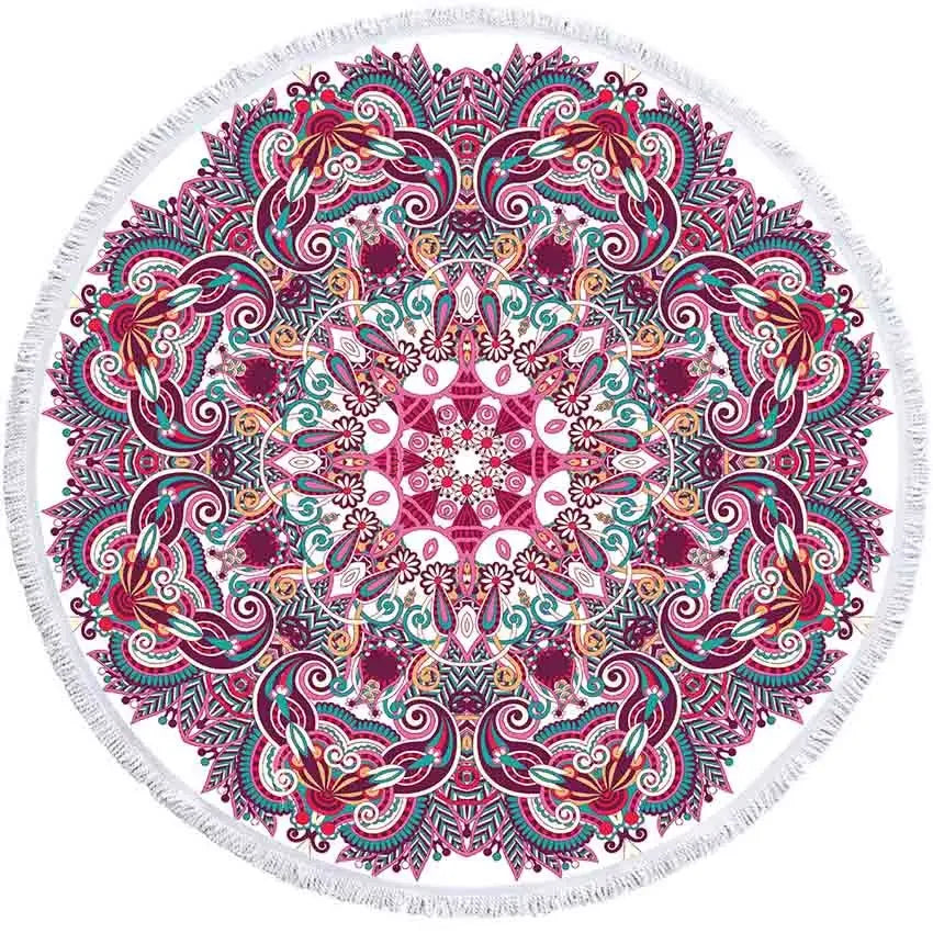Mandala Geometric Round Beach Towel Bohemian Microfiber For Kids Adults Picnic and Yoga Mat
