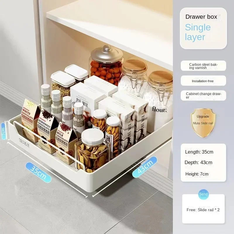 Storage Rack with Slide Rails Pull-out Drawer Storage Tray Box Storage Rack Cabinets Organizer