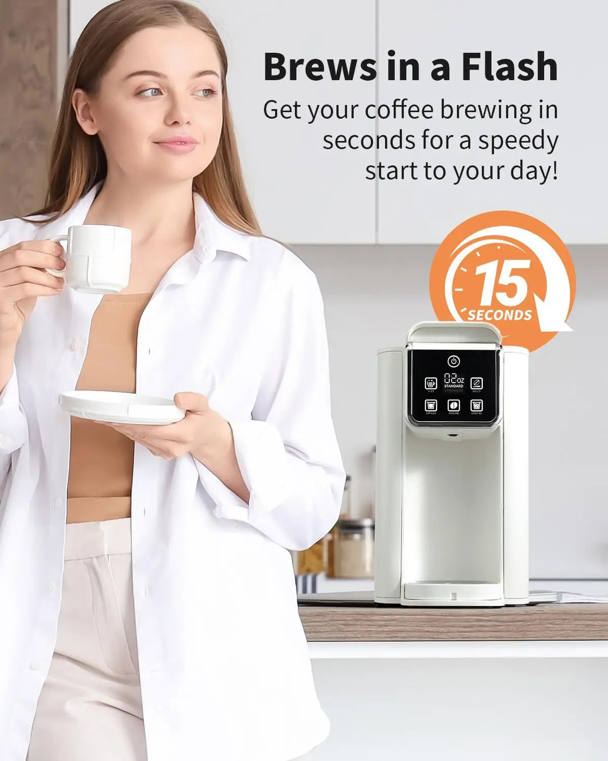 Maker for K Cup 6-14 Oz 50 Oz Removable Water Tank, One Cup Coffee Machine with Reusable Filter