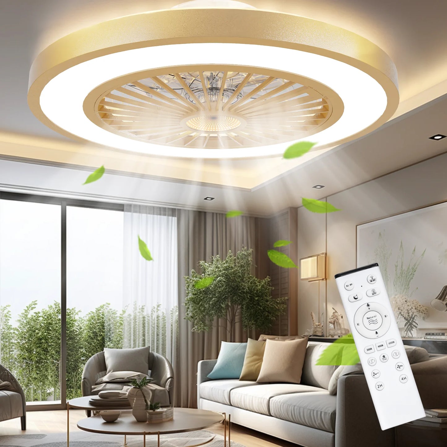 22 Inch Enclosed Ceiling Fans With Lights And Remote, Updated 3 In 1 3000lm Bright LED Lighting With 1800K Amber Nightlight