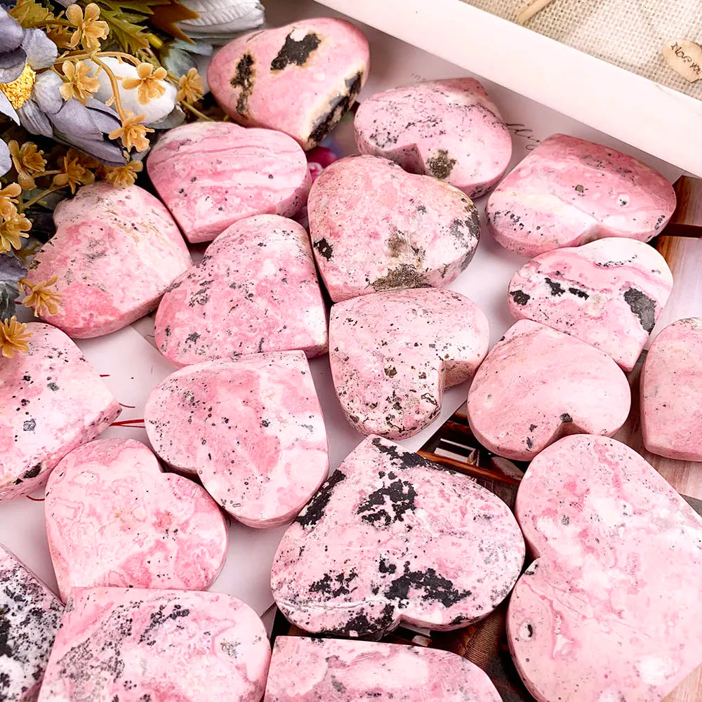 1Pc Natural Mineral Crystal Peru Rhodonite Heart Polishing Unique Pink Pattern Perfect Home Decor