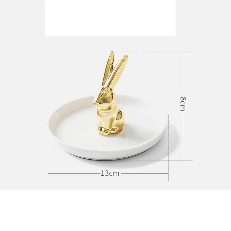 Nordic Ceramic Gold plating Jewelry Dish Storage Plates Dessert Display Bowl Decoration Tray
