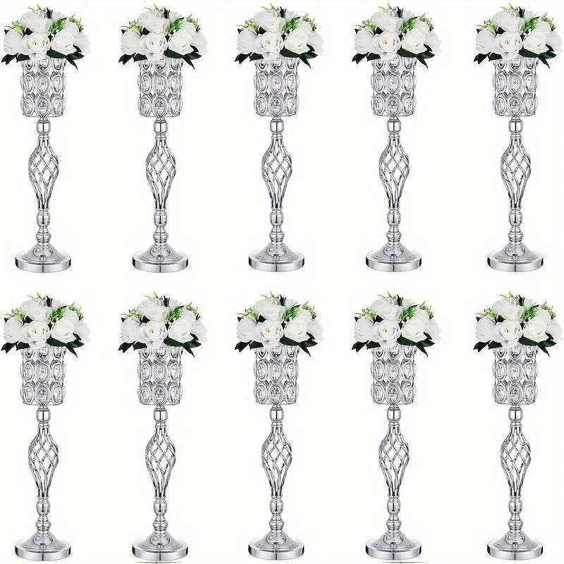 2/10 Piece Metal Diamond Crystal Vase, 24 Inch Gold Multi-Purpose Flower Stand, for All Occasions