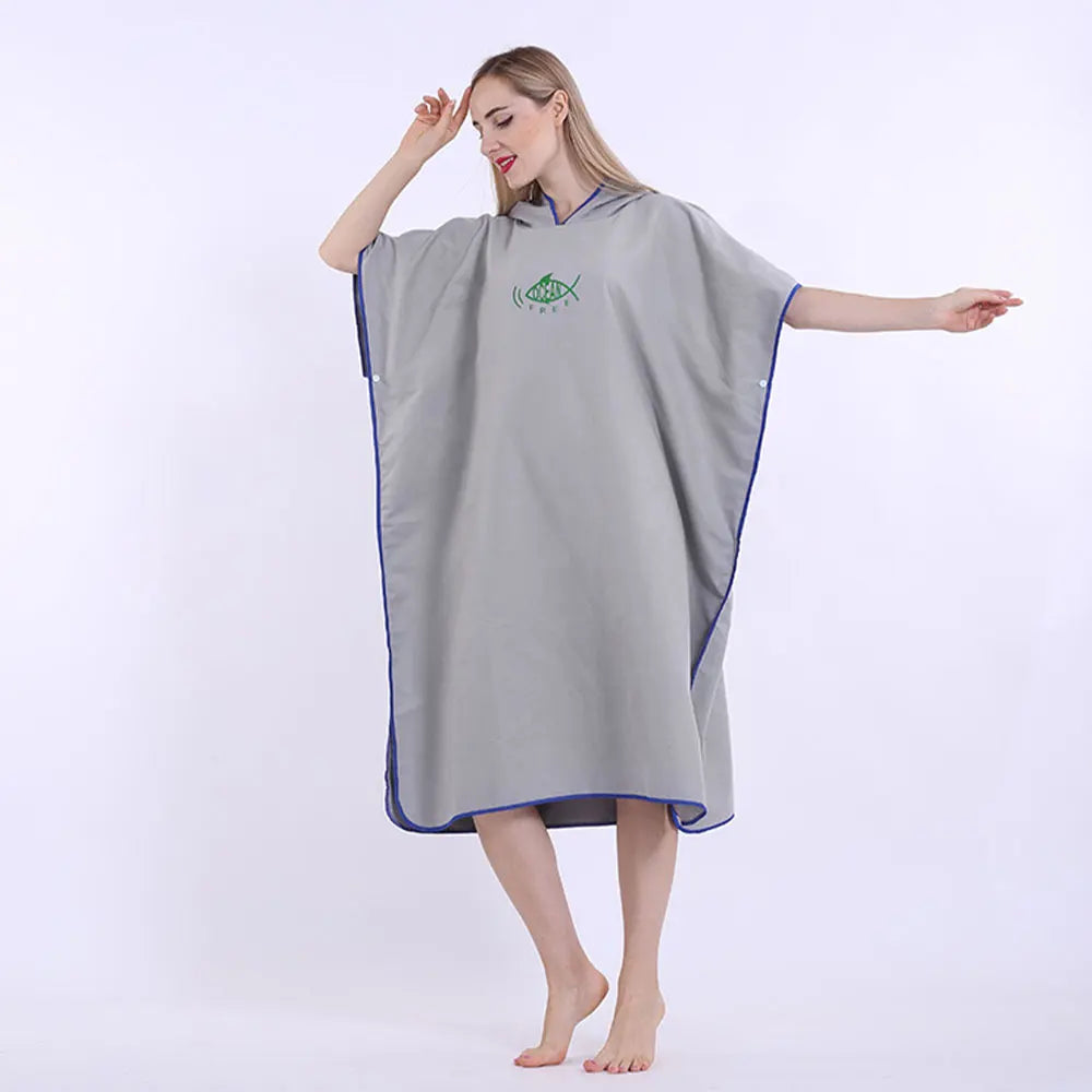 Robe with Hood Microfiber Towel Poncho with Zipper Short Sleeve Poncho Quick Dry