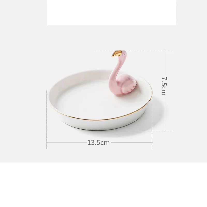 Nordic Ceramic Gold plating Jewelry Dish Storage Plates Dessert Display Bowl Decoration Tray