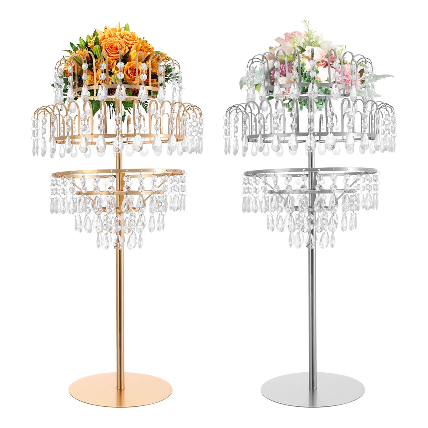5 Tiers Crystal Flower Display Stand Floral Holder Elegant Fountain Decoration Shelf Silver