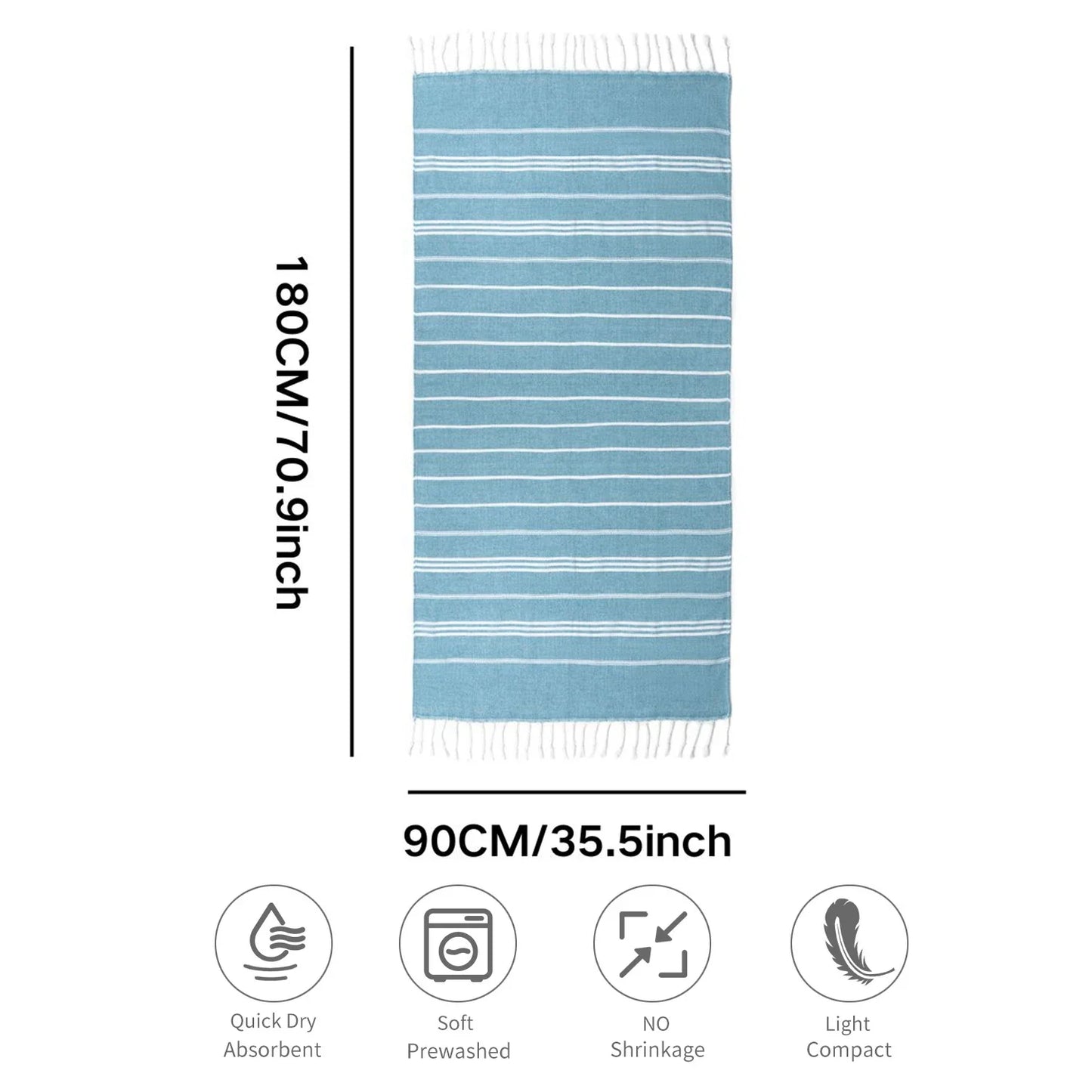 Cotton Turkish Beach with Tassels Holiday Soft Absorbent Quick Drying Easy Care