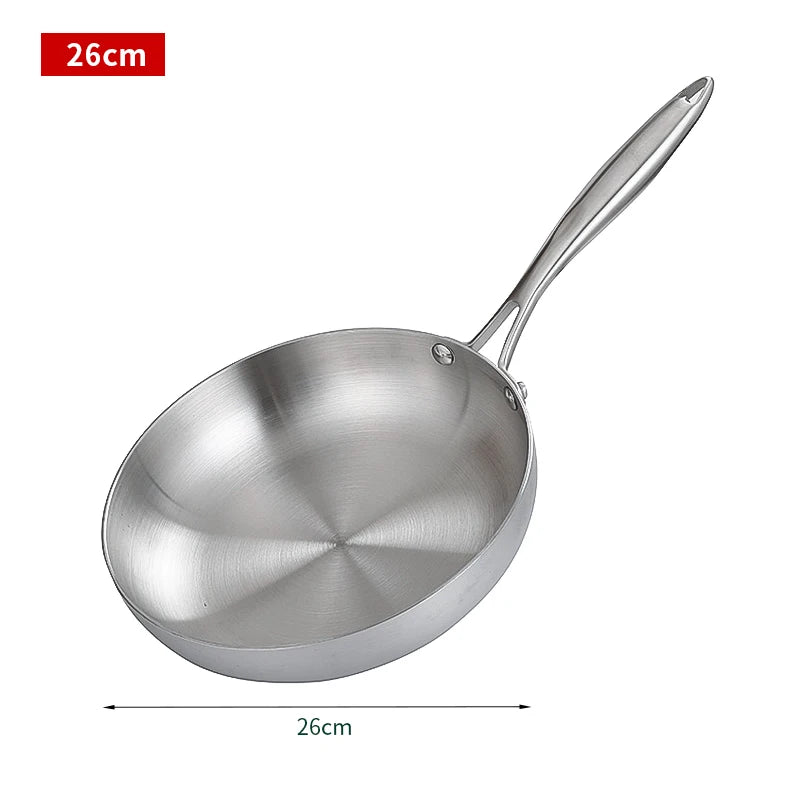 Stainless Steel Frying Pan, Nonstick Pan-Fried Pot Uncoated Kitchen Cookware Induction Cooker