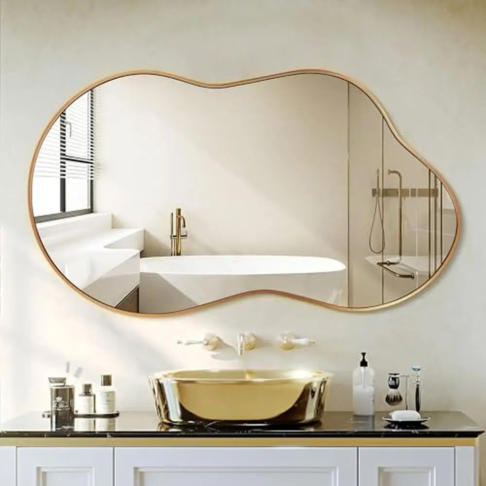 20"x36" Asymmetrical Wall Mirror Gold Frame Aviation Aluminum Alloy for All Rooms Decor
