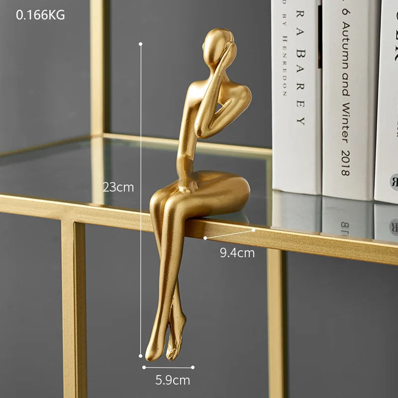 Gold Statues Bookshelf Sculpture For Living Room Modern Figurines Decor
