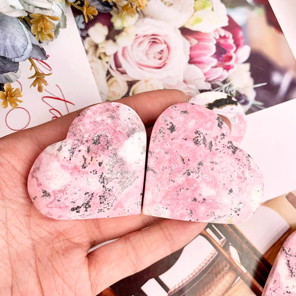 1Pc Natural Mineral Crystal Peru Rhodonite Heart Polishing Unique Pink Pattern Perfect Home Decor