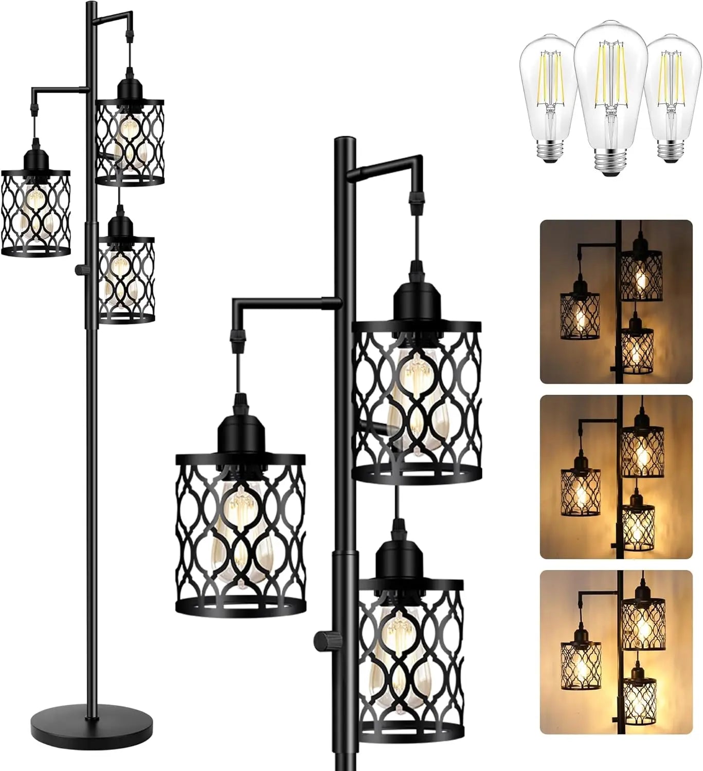 Dimmable Farmhouse Floor Lamp, 3 X 6W LED Bulb, 3 Light Stand Lamp for All Rooms