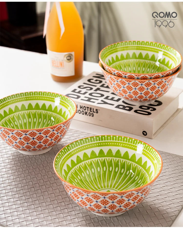 4 Pieces Ceramic Bowl Set Multicolored 6.25 Inch Porcelain Set / Ceramic Bowls for Home Kitchen