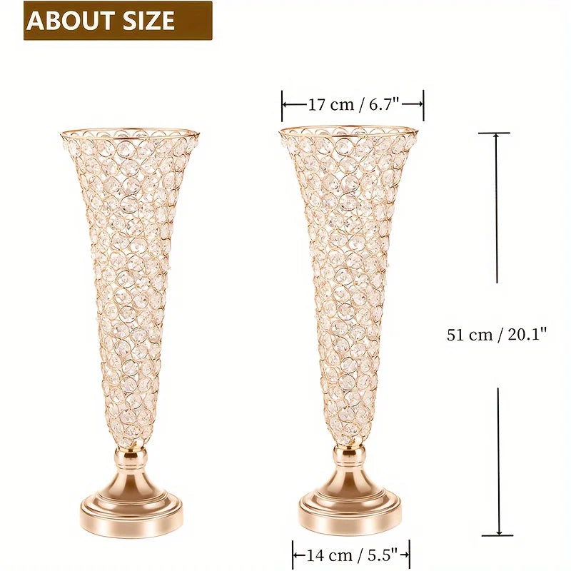 2 Crystal Vases, 20 Inches High, For Use in the Center or Dining Tables Home Decor (Silver)