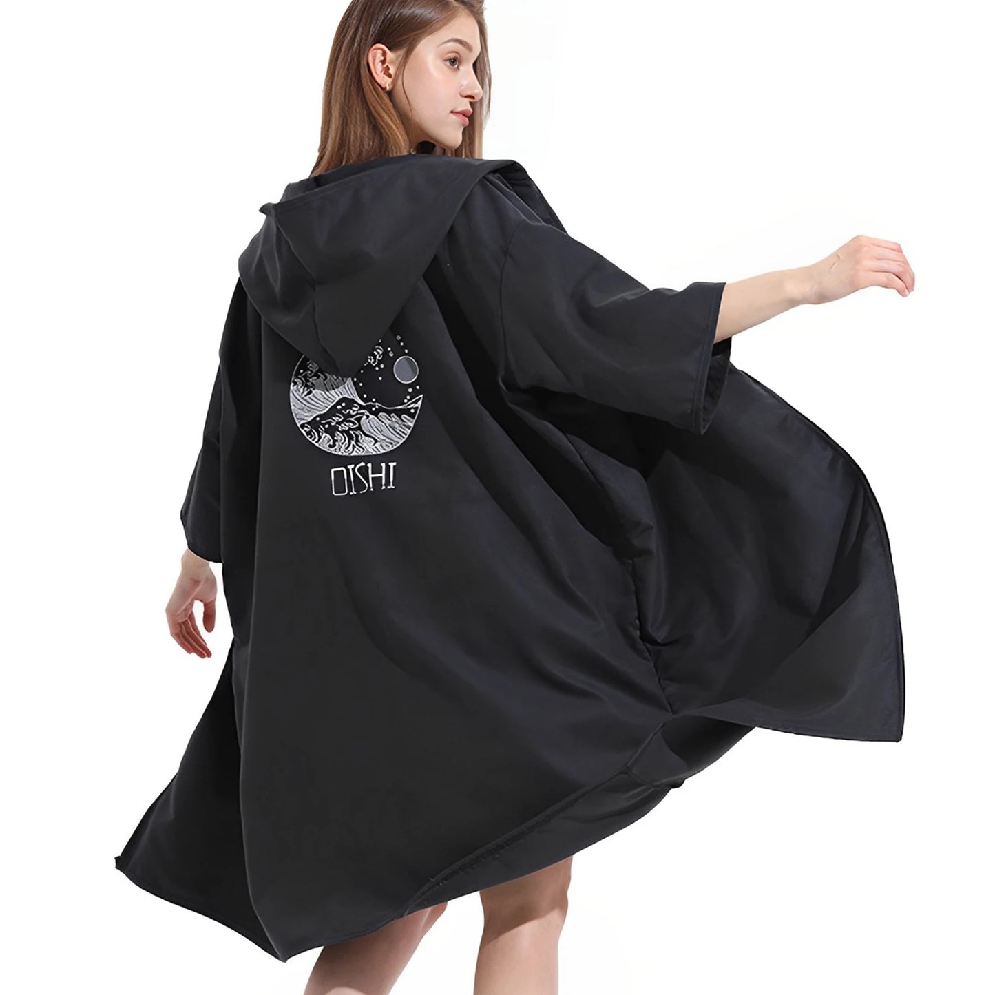 Robe with Hood Microfiber Towel Poncho with Zipper Short Sleeve Poncho Quick Dry