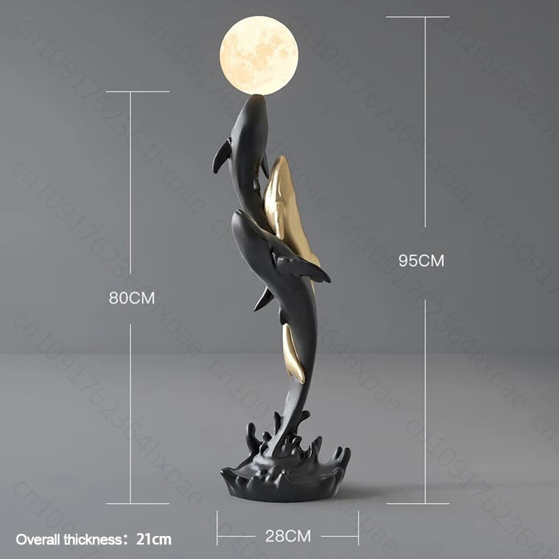 Luxury Whale Floor Lamp Sculpture with Moon Night Light Large Resin Home Decor Large Decorative Statue for  Art Decor