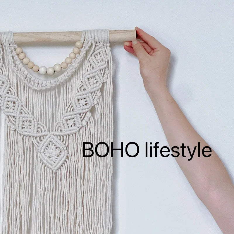 Handwoven Bohemian Cotton Rope Boho Tapestry Creamy-White