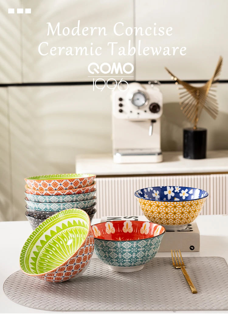 4 Pieces Ceramic Bowl Set Multicolored 6.25 Inch Porcelain Set / Ceramic Bowls for Home Kitchen