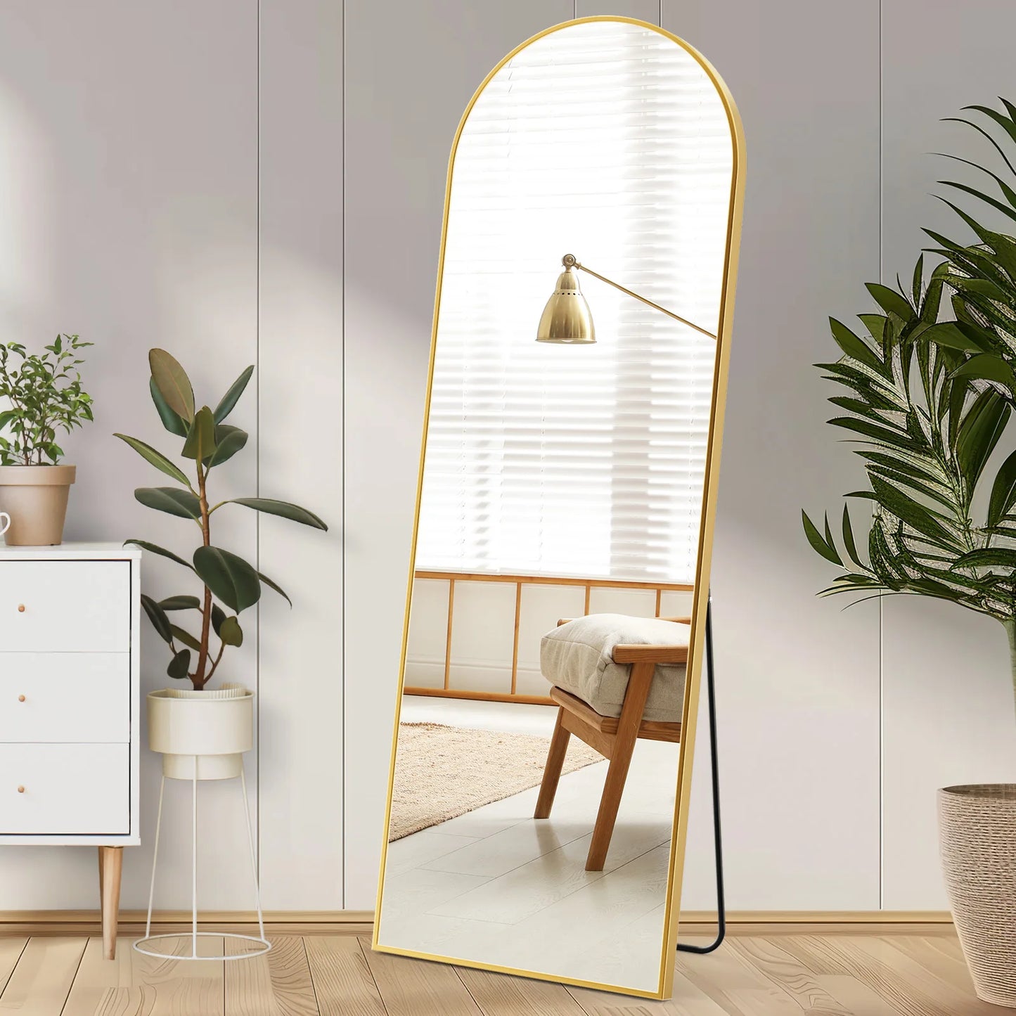 JHK Full Body Wall Mirror 59"x16" Standing Hanging or Wall-Mounted Mirrors with Stand Aluminum Alloy Frame