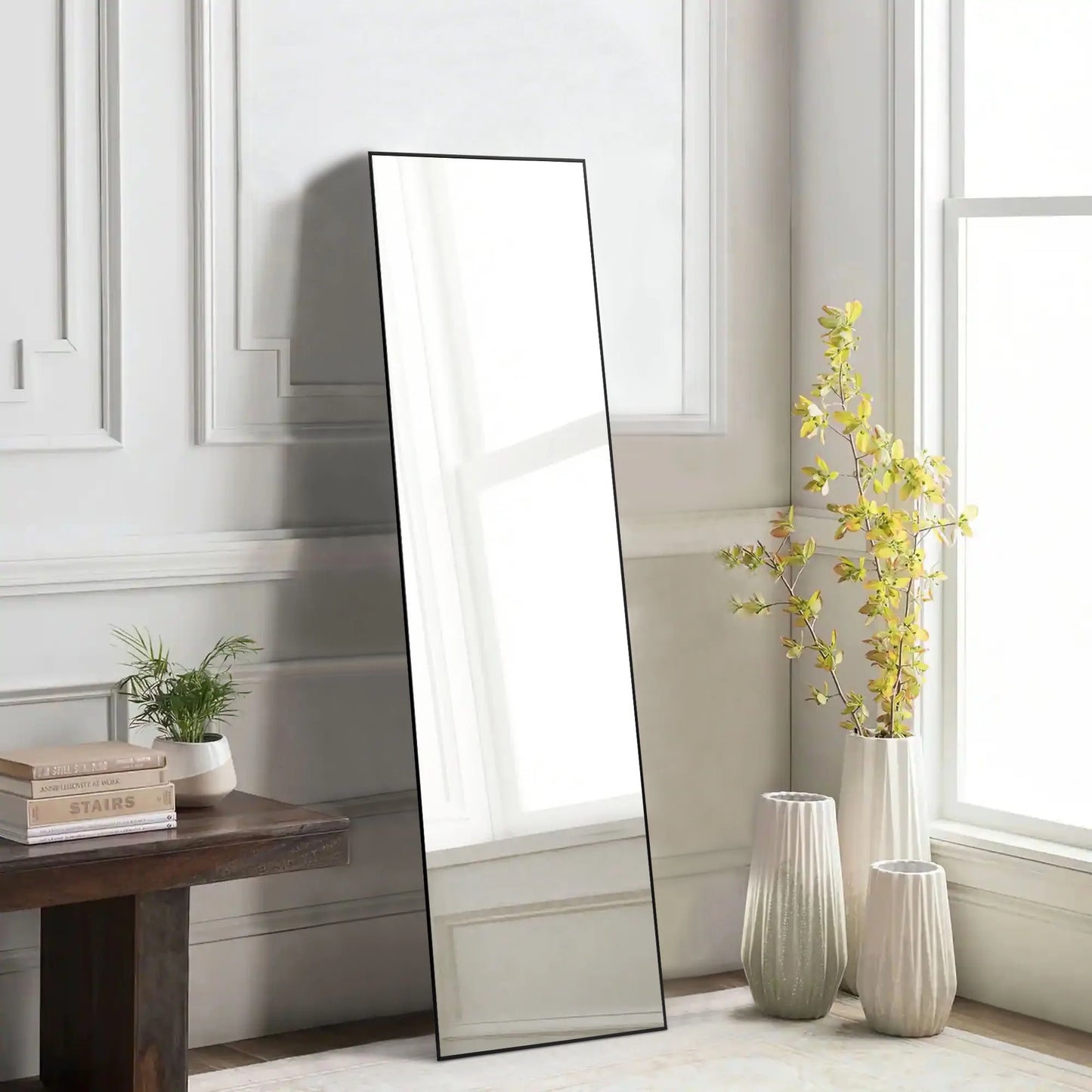 JHK Full Body Wall Mirror 59"x16" Standing Hanging or Wall-Mounted Mirrors with Stand Aluminum Alloy Frame