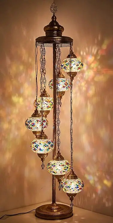 7 Globes Turkish Moroccan Mosaic Lamp Light, Bohemian Boho Tiffany Lamp with North American Plug & Socket