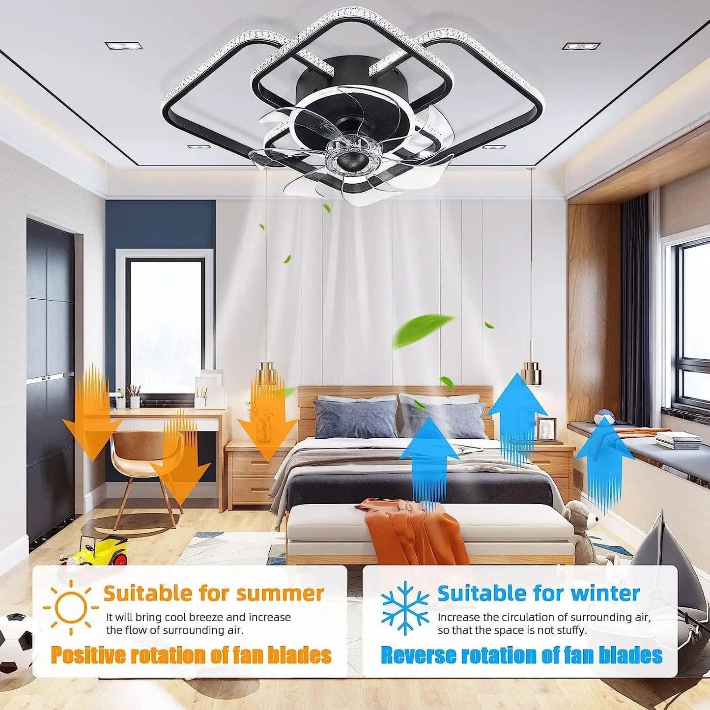 27" Ceiling Fans with Lights Remote Dimmable LED Lights 6 Speed Adjustable Fan
