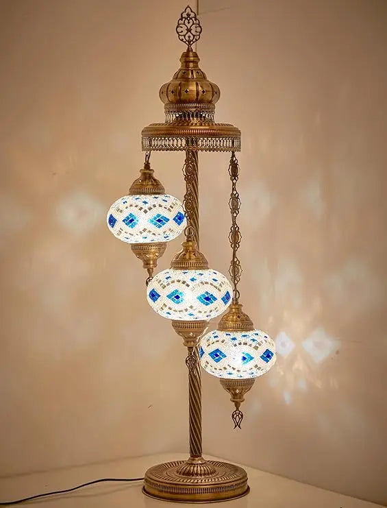 Turkish Moroccan Mosaic Floor & Table Lamp, Tiffany Style Colorful Exotic Oriental Bohemian Lamp