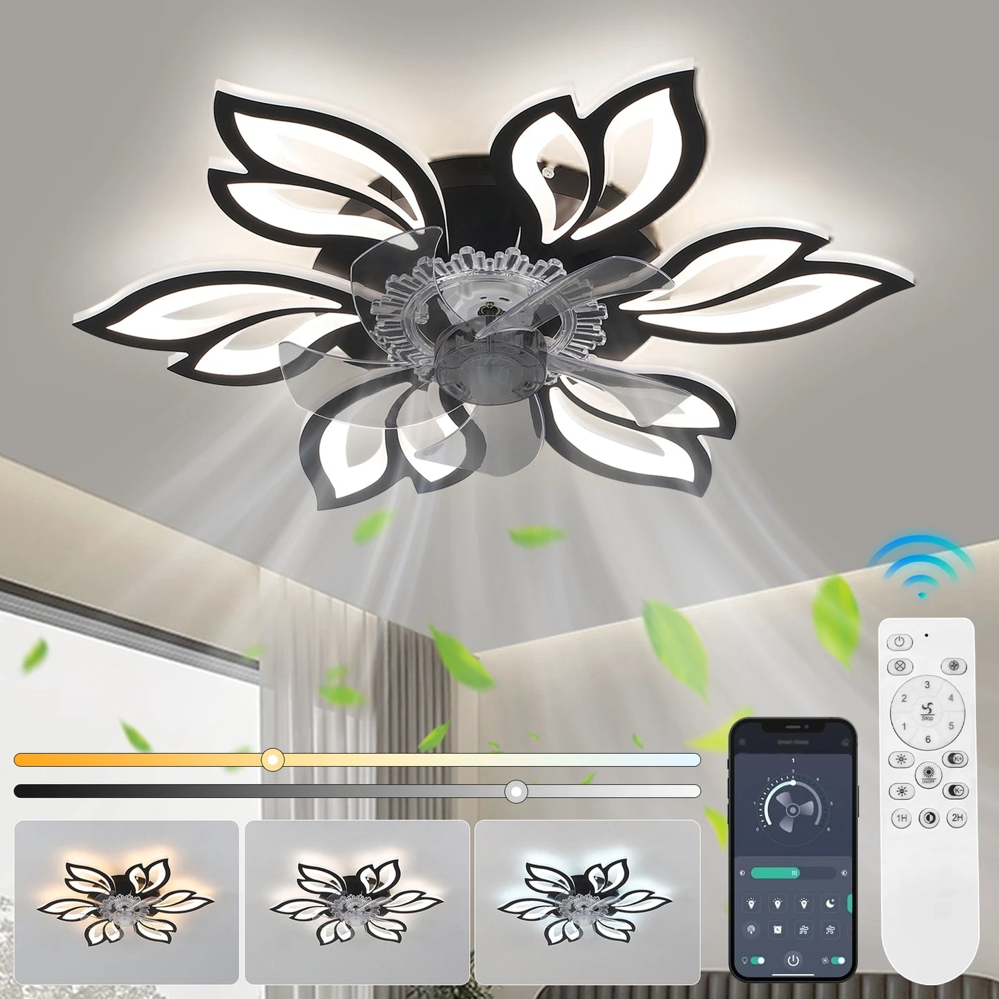 Floral Ceiling Fan Light with Remote Control, 6-Speed Settings & Smart Timer – Elegant Cooling Décor for Living Room & Bedroom