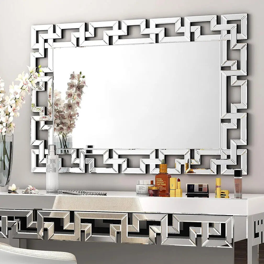 Rectangular Wall Mirror Modern Accent All Rooms Decor Mirror with Grecian Venetian Frame Edge