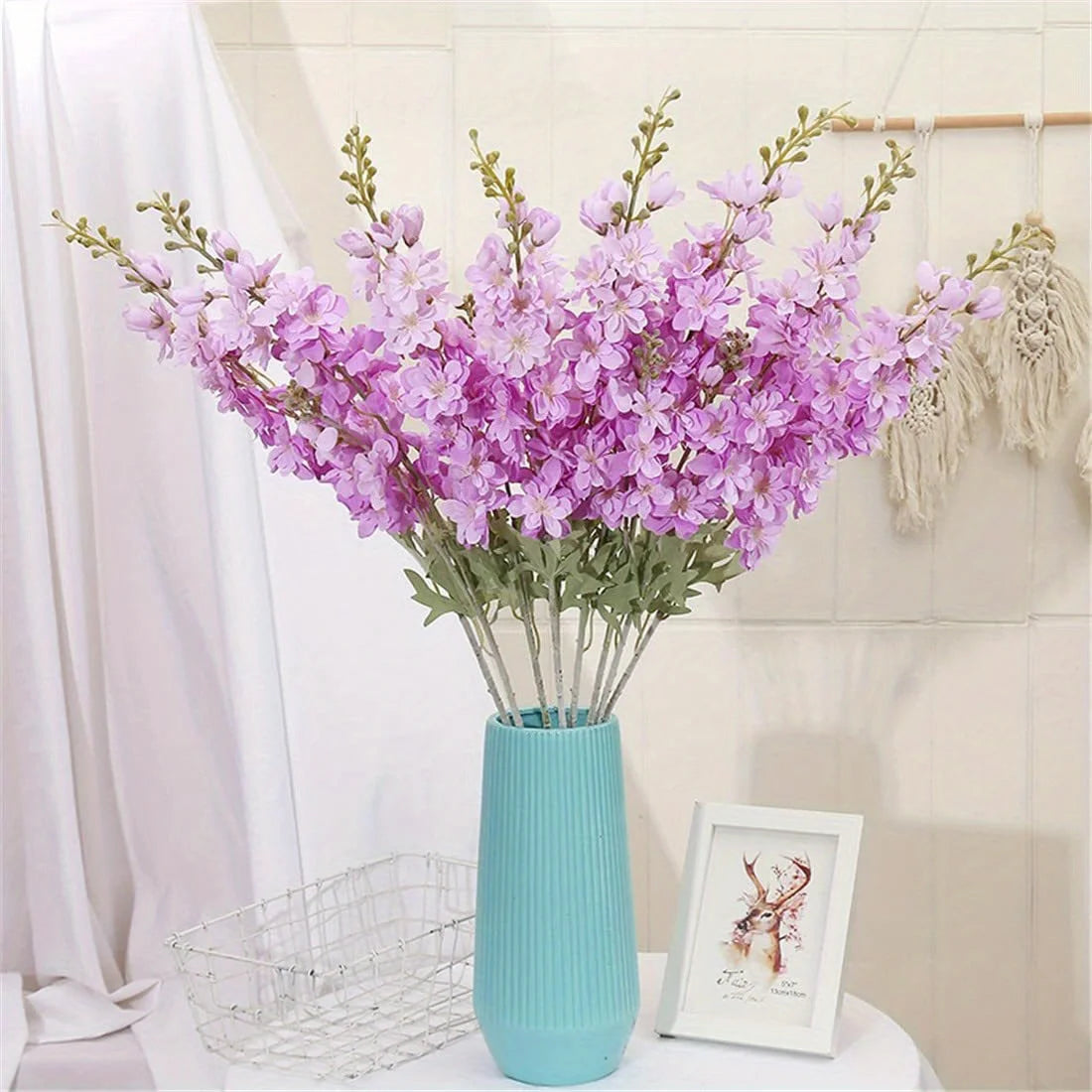 6 Pcs Delphinium Artificial Flowers for Vase Larkspur 33.5in Long Stem Faux Silk Flowers for Home Party Table Decor